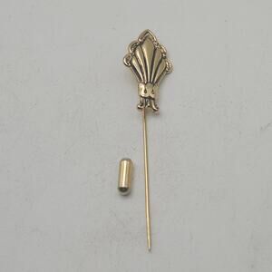 Vintage Gold Tone Fan Shell Stick Pin Lapel Hat Tie Art Deco Brooch Costume